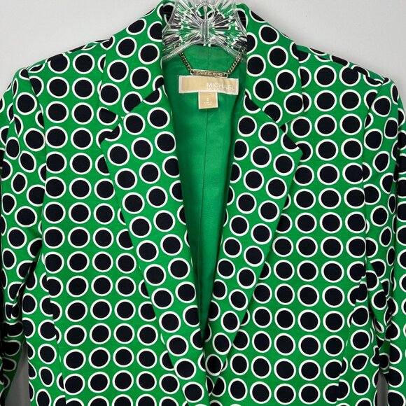 Michael Kors Womens Green Black Polka Dot Blazer Jacket  Single Button size 0 - Picture 2 of 12